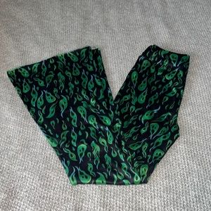 Green flame flare pants
